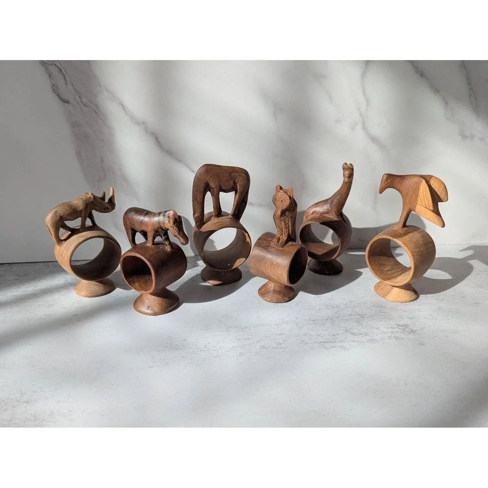 Vintage Handcarved African Animal Napkin Rings